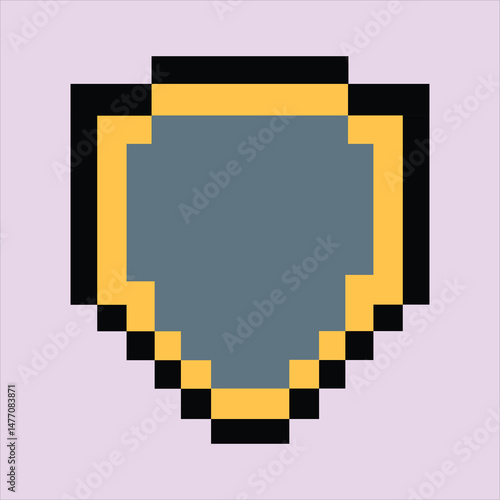 Retro 8-bit shield icon on creamy lilac pixel background