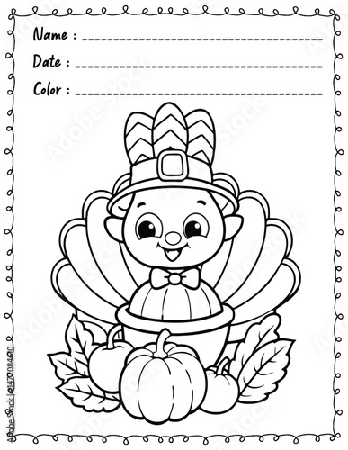 Thanksgiving Coloring Pages For Kid and adult.  
High resolution (300 DPI), 
Ready to print on standard 8.5x11 inch paper With No Bleed, 
Black and White. 
Vector illustration AI, EPS, PNG, JPEG.