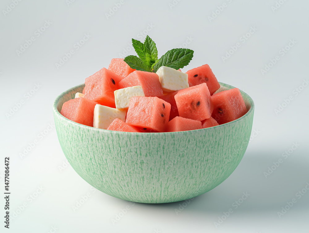 Fresh Fruit and Cheese Salad with Mint Garnish Fresh Fruit and Cheese Salad with Mint Garnish
