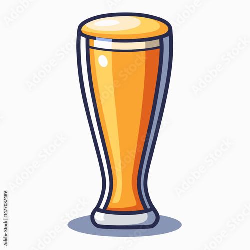 glass icon in a vector illustration style, featuring a tall glass filled with golden beer and a frothy top.