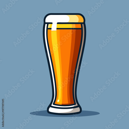 glass icon in a vector illustration style, featuring a tall glass filled with golden beer and a frothy top.