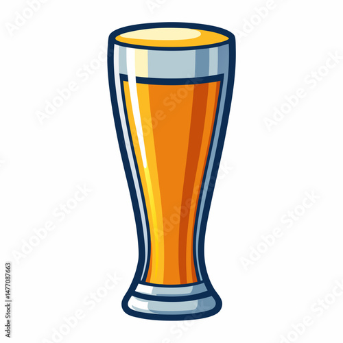 glass icon in a vector illustration style, featuring a tall glass filled with golden beer and a frothy top.