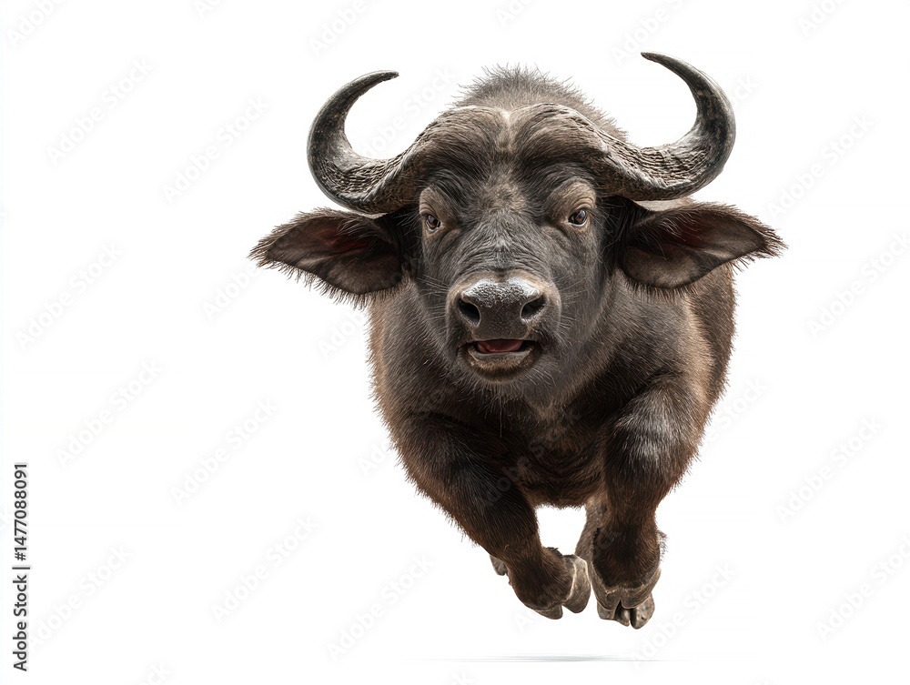 A large, muscular bull in full gallop against a light background dark brown fur with lighter tones on muzzle and ears open, focused eyes slightly agape mouth Realistic style emphasi - AI-Generated A large, muscular bull in full gallop against a light background dark brown fur with lighter tones on muzzle and ears open, focused eyes slightly agape mouth Realistic style emphasi - AI-Generated