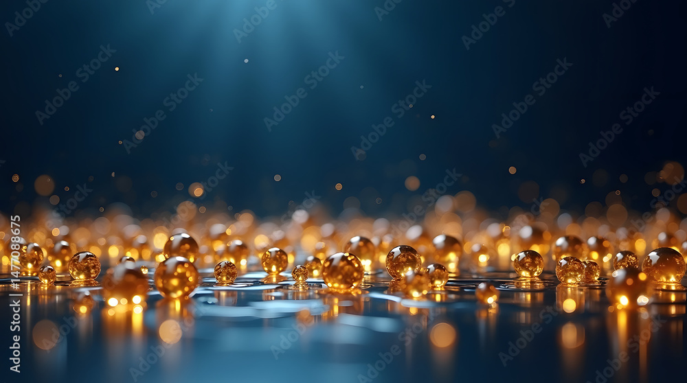 Naklejka premium A mesmerizing display of glowing orbs reflecting light against a dark backdrop.