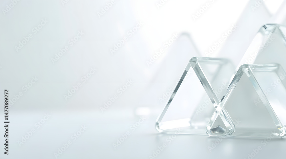 Obraz premium Abstract glass pyramids in a soft, minimalist setting create a serene and modern atmosphere.