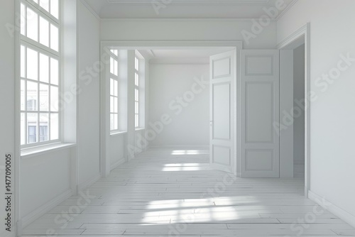 Wallpaper Mural Sunlight is illuminating empty white room with open double door and windows Torontodigital.ca