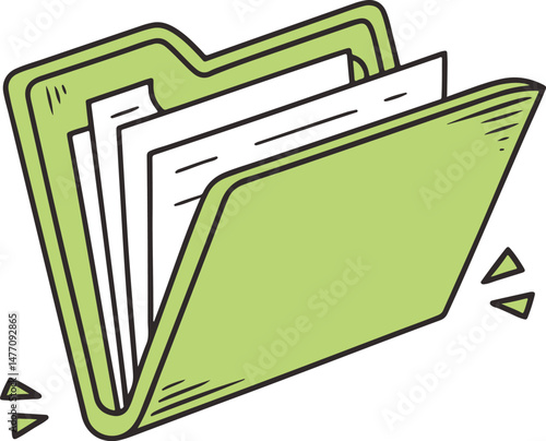 Open file folder with documents and paper records.
