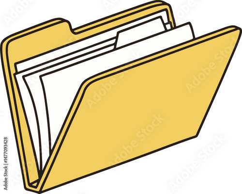 Open file folder with documents and paper records.
