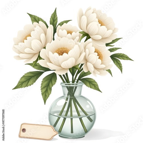 Summer Serenity: Fragrant White Peonies in Glass Vase Greeting Card