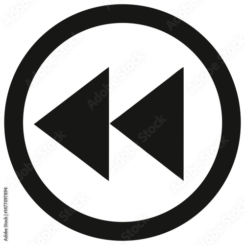 Black Rewind Button Icon in a Circle for Digital Interface
