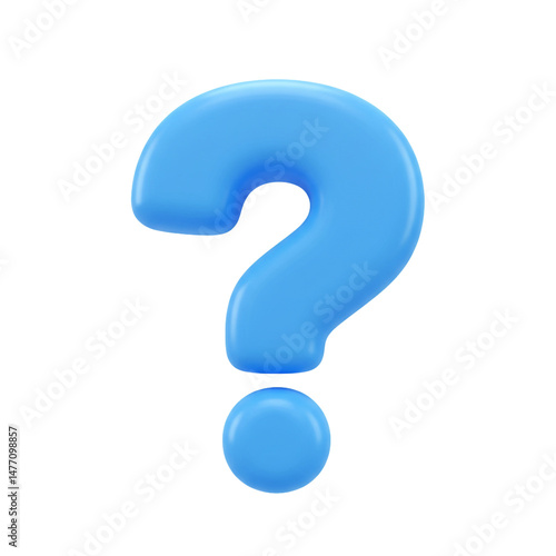 Enigmatic blue question mark symbol floating on a seamless white background