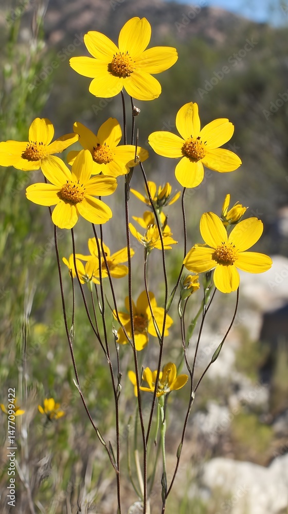 Obraz premium Vibrant Yellow Wildflowers Blooming in Nature