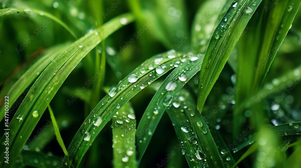 Fresh lush green grass on meadow with drops of water dew, close, up macro Fresh lush green grass on meadow with drops of water dew, close, up macro