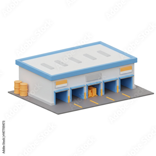 Stylized Isometric Rendering of a Delivery Warehouse, Representing Logistics