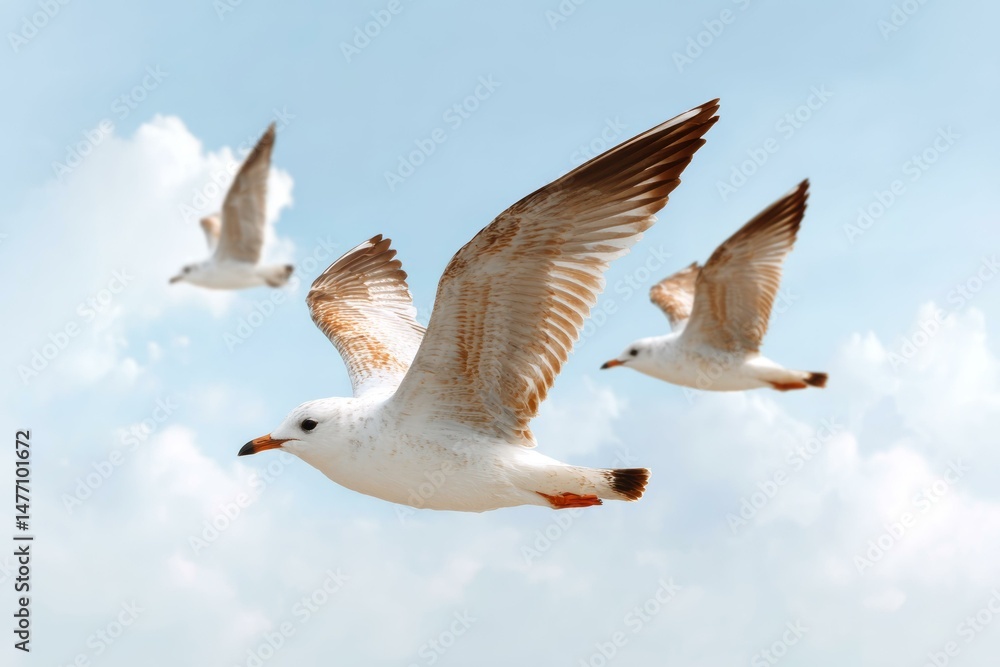 Fototapeta premium Two Seagulls Soaring in the Sky
