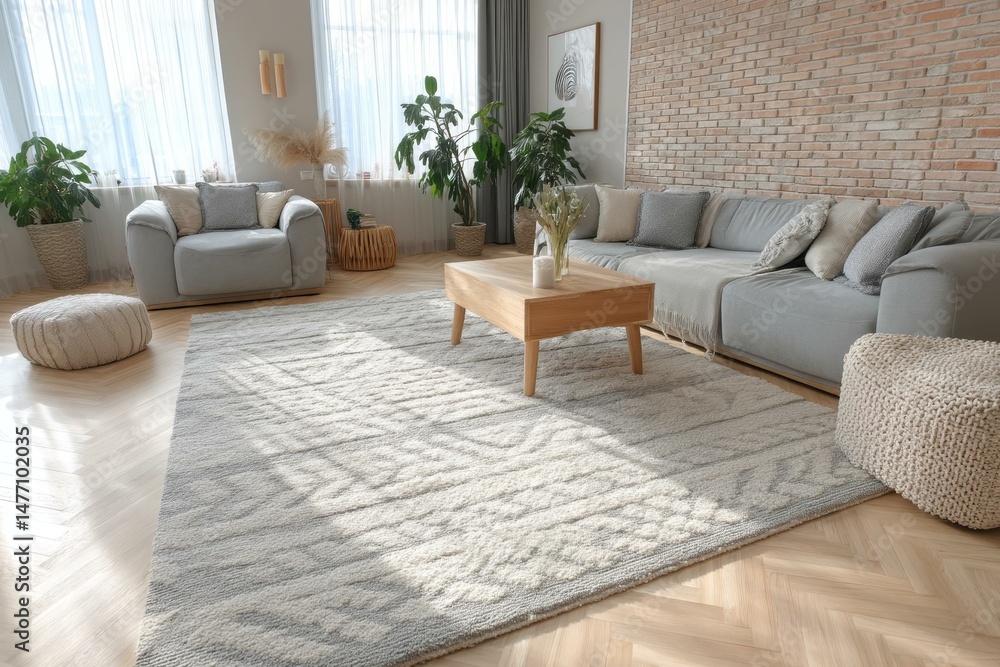 Fototapeta premium Modern Living Room with Gray Area Rug
