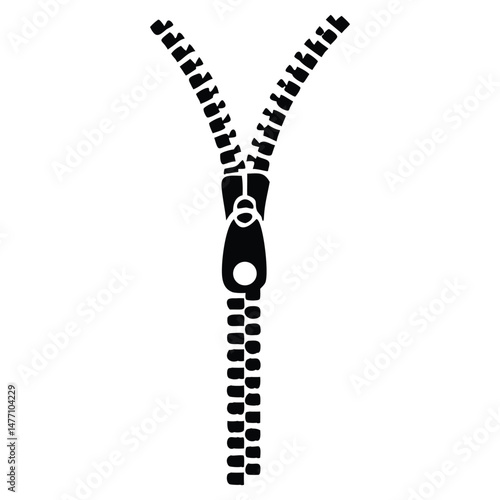 Black Zipper Icon Open and Closed Design Element