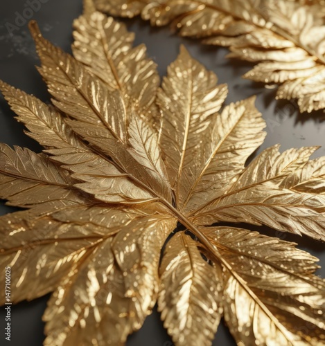Intricate gold leaf, metallic sheen, fashion detail,  ornate,  background,  textile