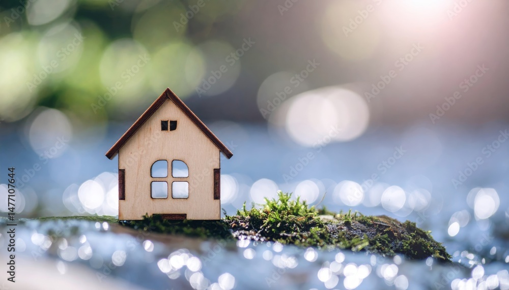 custom made wallpaper toronto digitalEco home house wooden icon model in the sunny nature with river