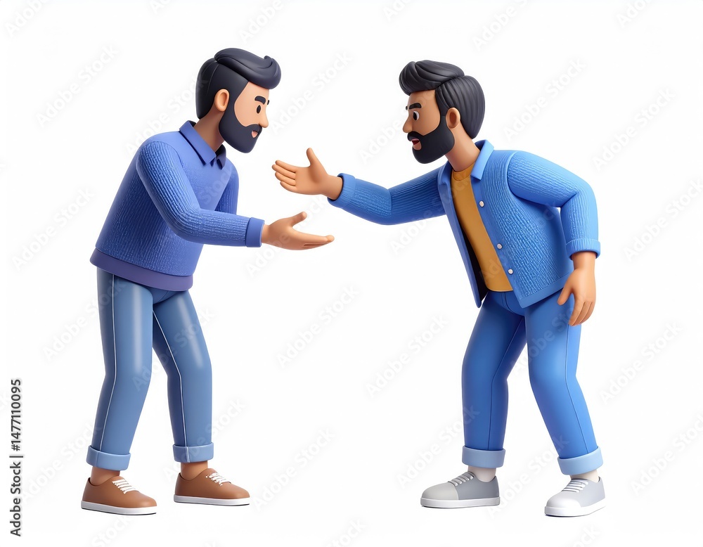 Fototapeta premium 3D Render: Two Men in Blue, Tense Encounter, Modern Style