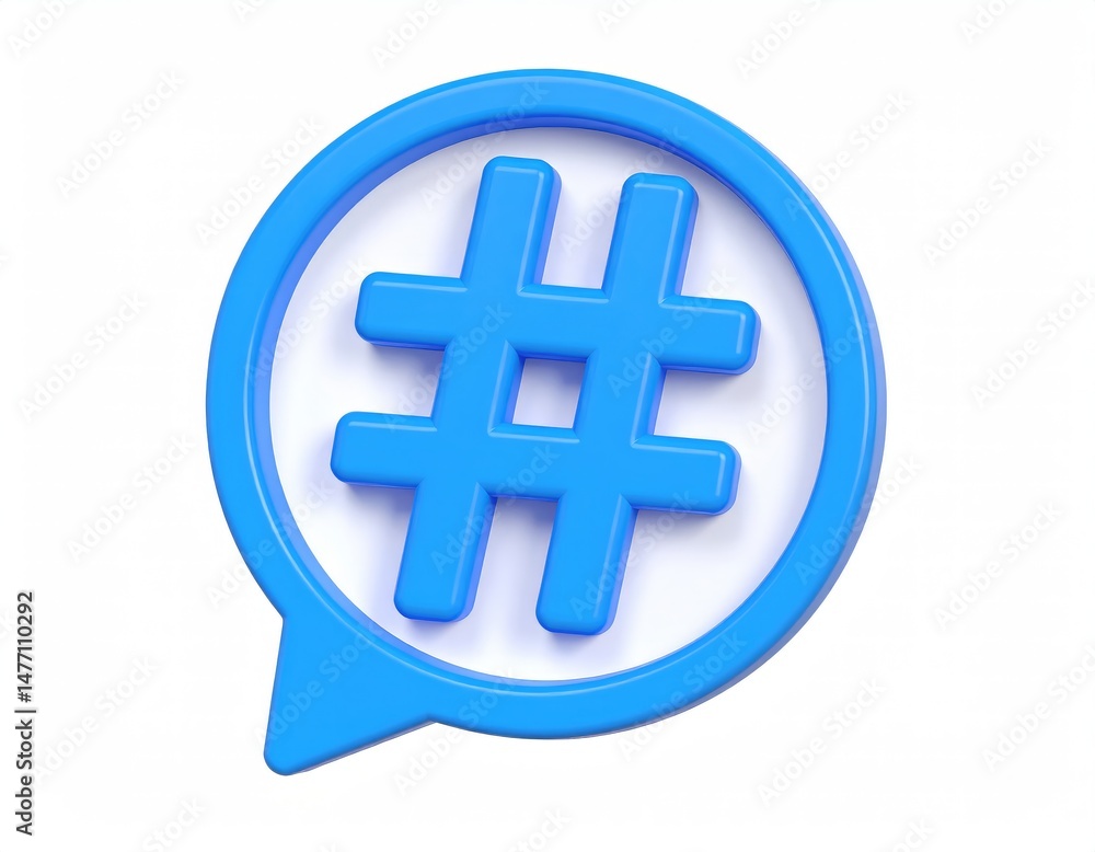 Obraz premium Bright Blue Hashtag in Speech Bubble: A 3D Render