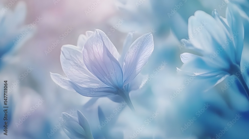 Fototapeta premium Dreamy Blue Flowers Soft Pastel Bloom Macro Photography