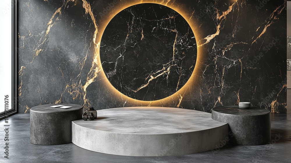 Naklejka premium Modern Minimalist Marble Wall Interior Scene Design
