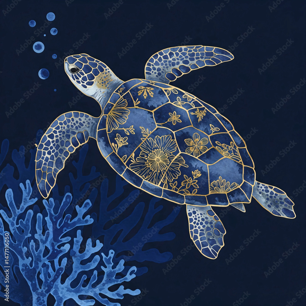 Fototapeta premium turtle on a blue background