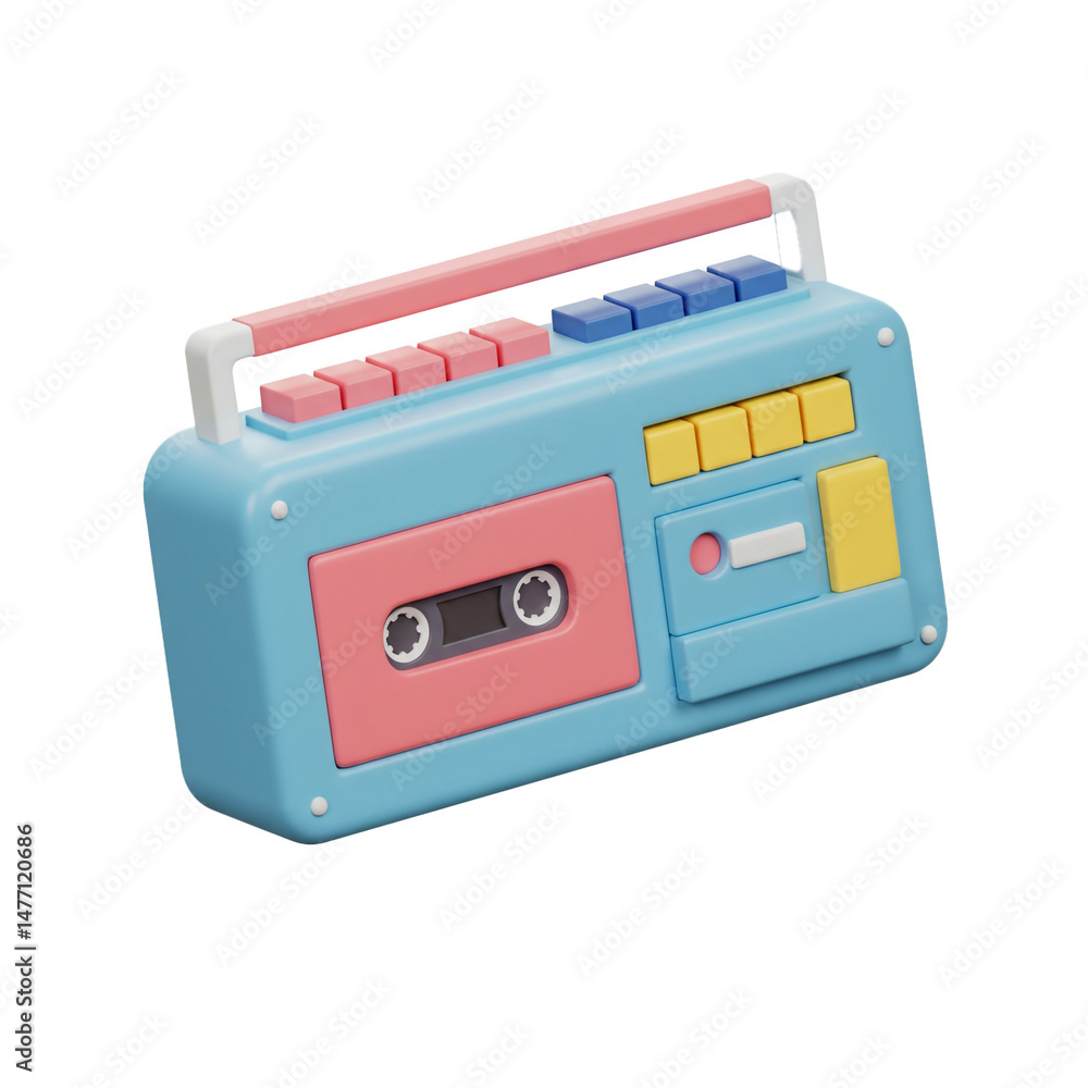 Vibrant retro boombox design, stylized audio cassette player illustration Vibrant retro boombox design, stylized audio cassette player illustration