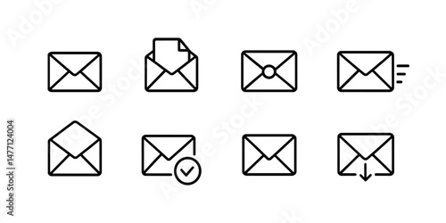 Envelope icons for email with send, receive and open actions