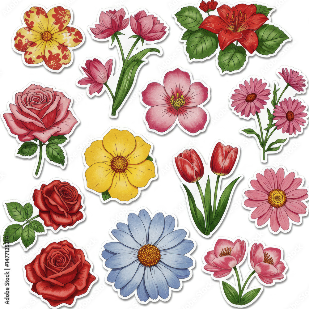 set of colorful flowers set of colorful flowers