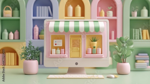 Digital Display of Colorful Shopfront with Decorative Elements
