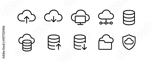 Cloud computing icons with database and upload symbols