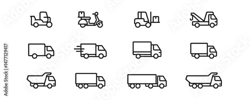 Cargo transport icons: trucks, scooters, and forklifts