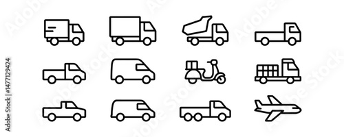 Outlined delivery vehicle icons including vans and aircraft