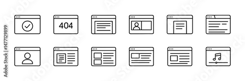 Website error and content icons: 404, image and layout