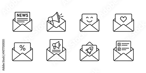 Newsletter email icons: news, love, promo, offers