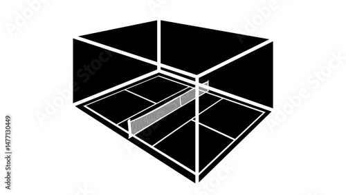 Pickleball hall, black isolated silhouette