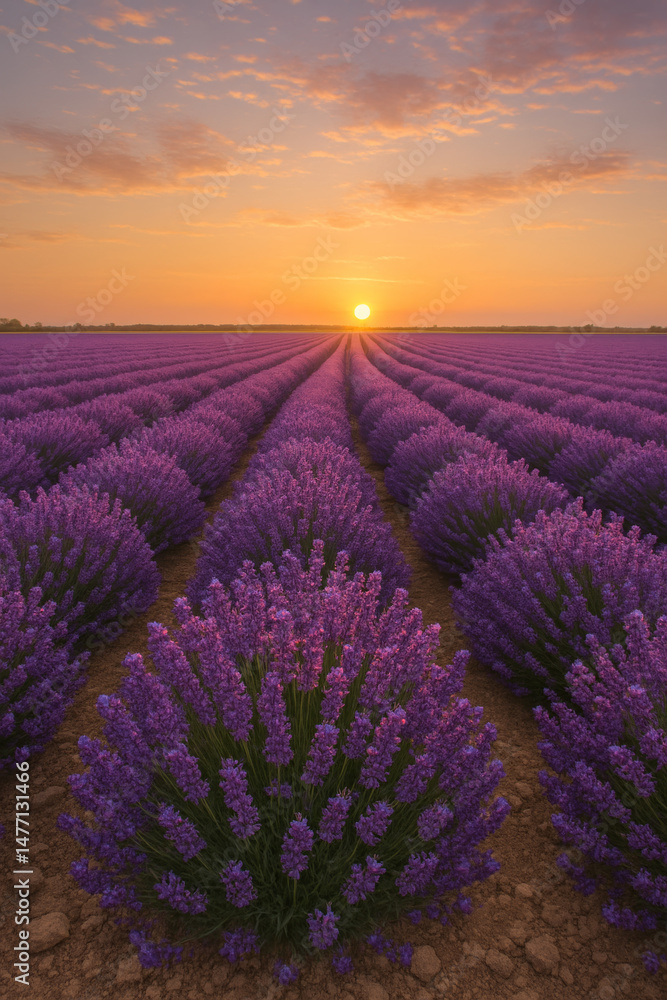 Fototapeta premium Lavendelveld bij zonsondergang