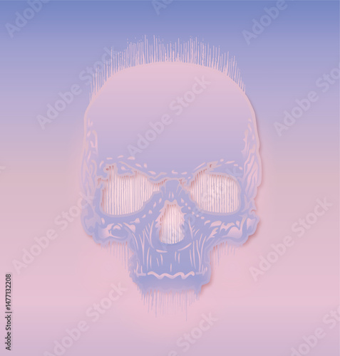 Futuristic Vector Skull Illustration with Pastel Gradient Background - Stylized Human Skull Artwork for Tech, Cyberpunk, and Edgy Projects