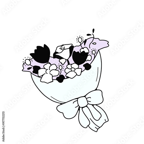 お祝いに使える白や黒のシンプルな花束イラスト