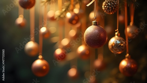 The background image of the close-up chrismas tree with decoration
