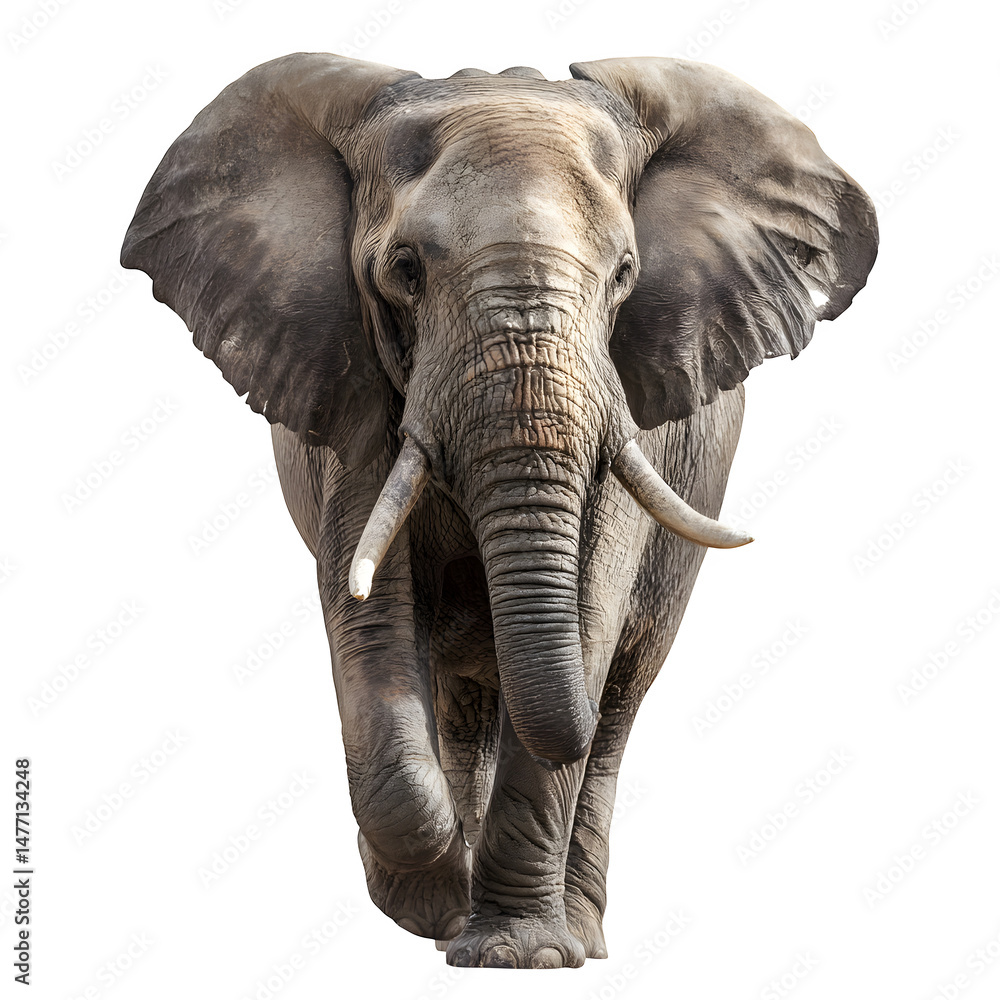 Obraz premium Large adult African elephant walking on transparent background