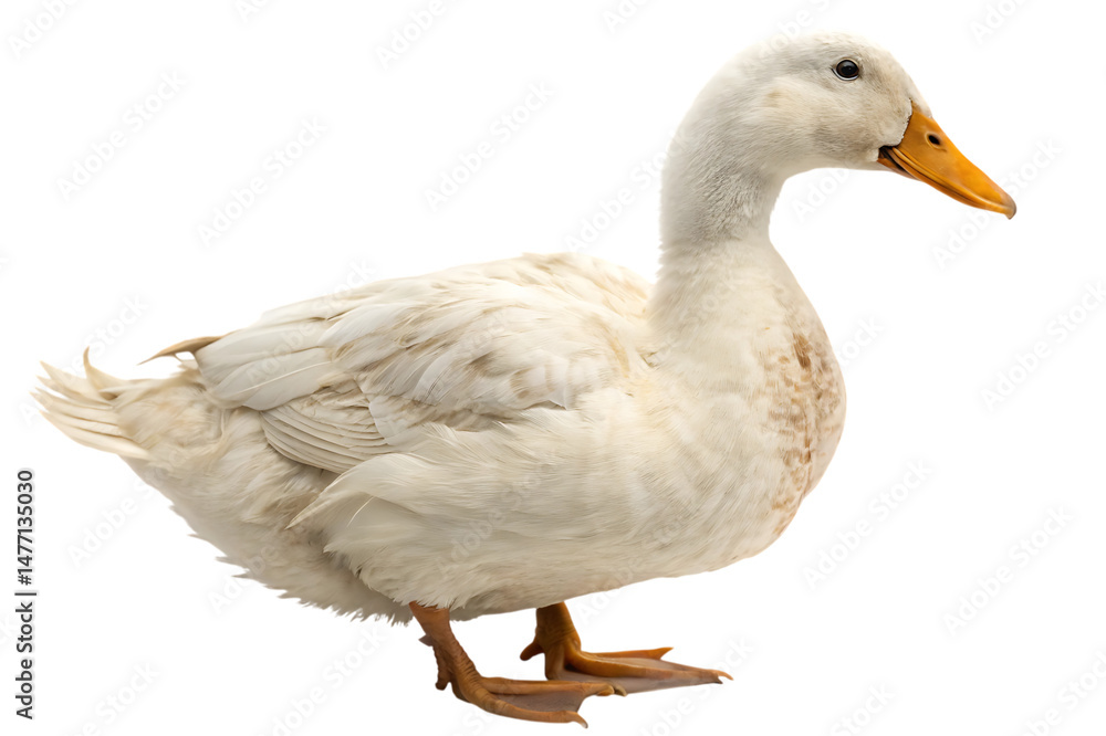 A white duck standing on its feet isolated view A white duck standing on its feet isolated view