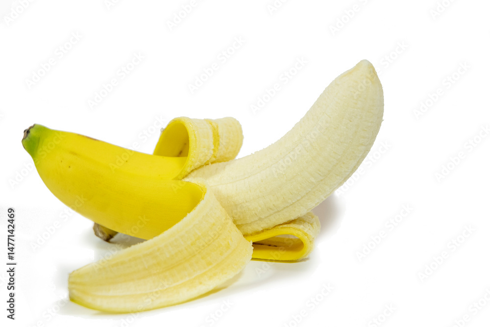 Peeled banana isolated on white background, Peeled banana isolated on white background,