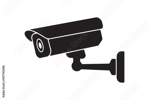 Black Silhouette of Wall CCTV Camera - Security Monitoring Vector