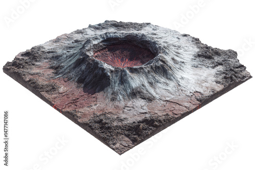 Volcanic crater with hardened lava and ash
