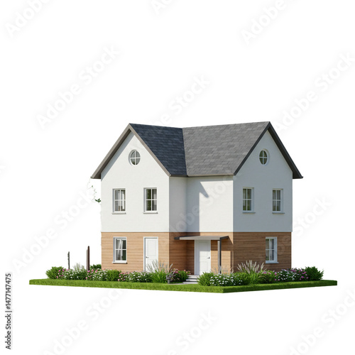 Wallpaper Mural Modern two-story detached house with wooden cladding and symmetrical design Torontodigital.ca