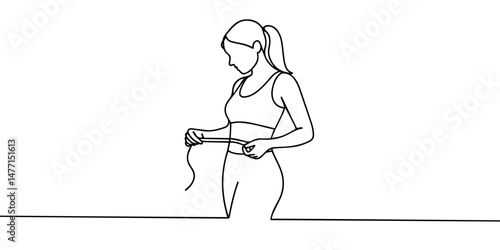 continuous line drawing of woman dieting.single line vector happy woman successful dieting.line art woman dieting .isolated white background