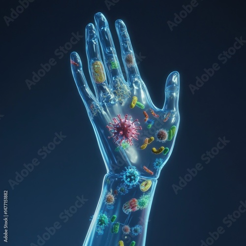 GermCovered Hand with 3D Render.